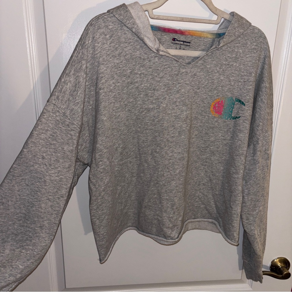 Champion Gray Hoodie with Colorful Logo